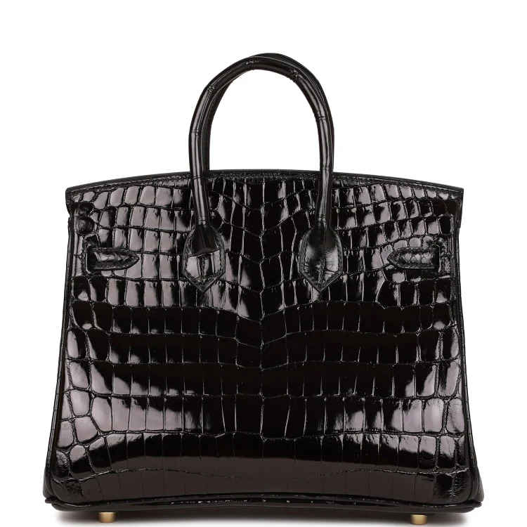 H Birkin 25 Black Shiny Niloticus Crocodile Gold Hardware - Image 3