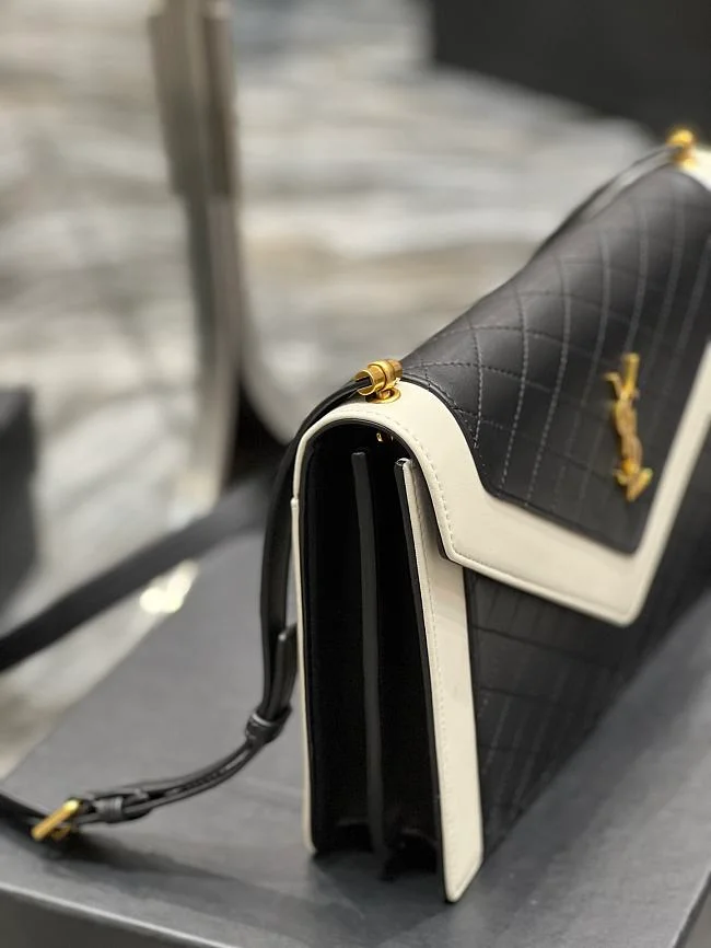 Y Gaby Satchel in Lambskin and Lamb Leather Black&White - Image 7