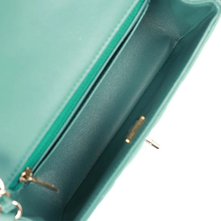 CC Mini Rectangular Flap Bag Green Lambskin Light Gold Hardware - Image 7