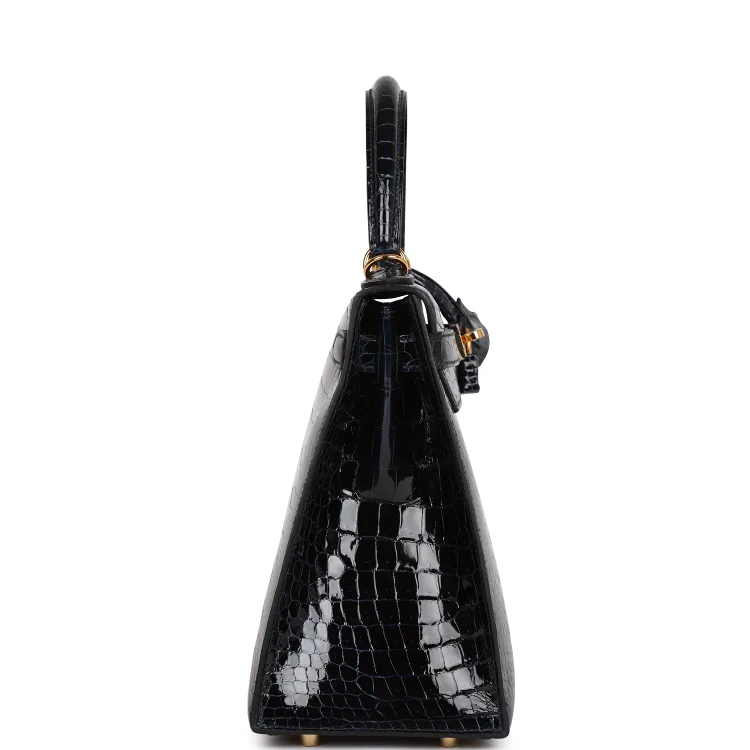 H Kelly Sellier 28 Bleu Baltique Shiny Porosus Crocodile Gold Hardware - Image 2