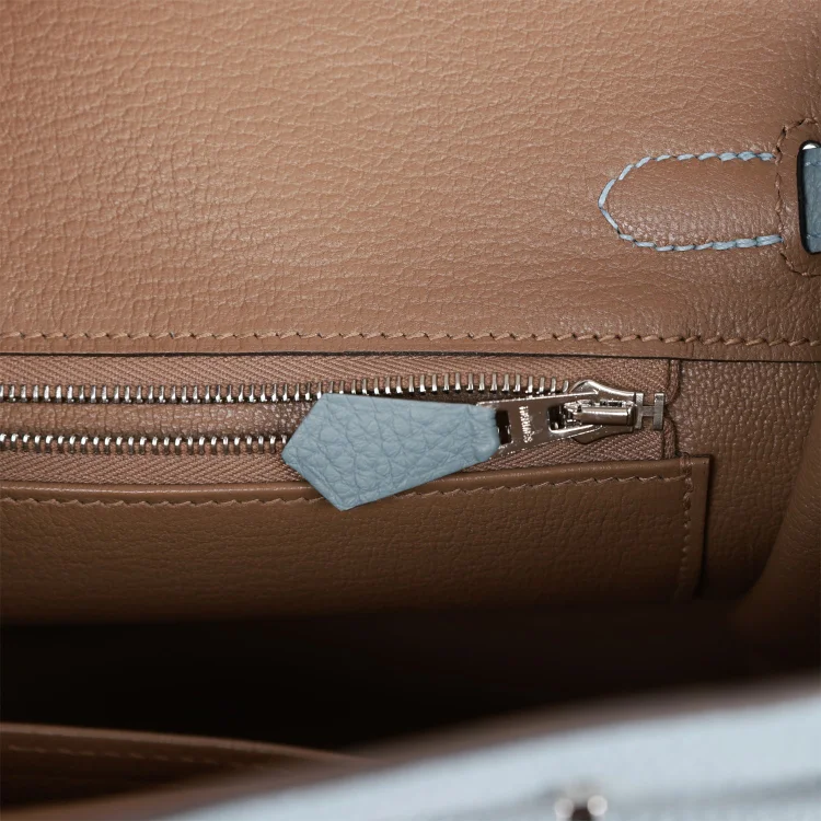 H Birkin 25 Bleu Lin Verso Togo Palladium Hardware - Image 8