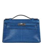 H Kelly Pochette Bleu Saphir Lizard Palladium Hardware