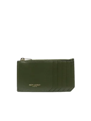 Y Fragments Zipped Card Case in Dark Pine
