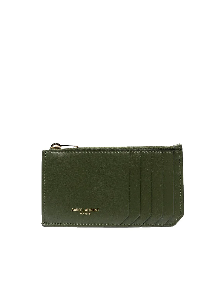 Y Fragments Zipped Card Case in Dark Pine