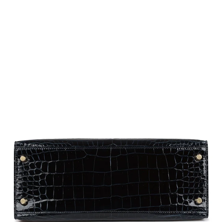 H Kelly Sellier 28 Bleu Baltique Shiny Porosus Crocodile Gold Hardware - Image 5