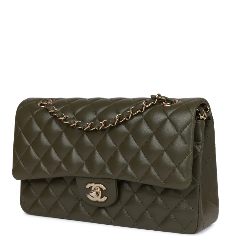 CC Medium Classic Double Flap Bag Olive Calfskin Light Gold Hardware - Image 4