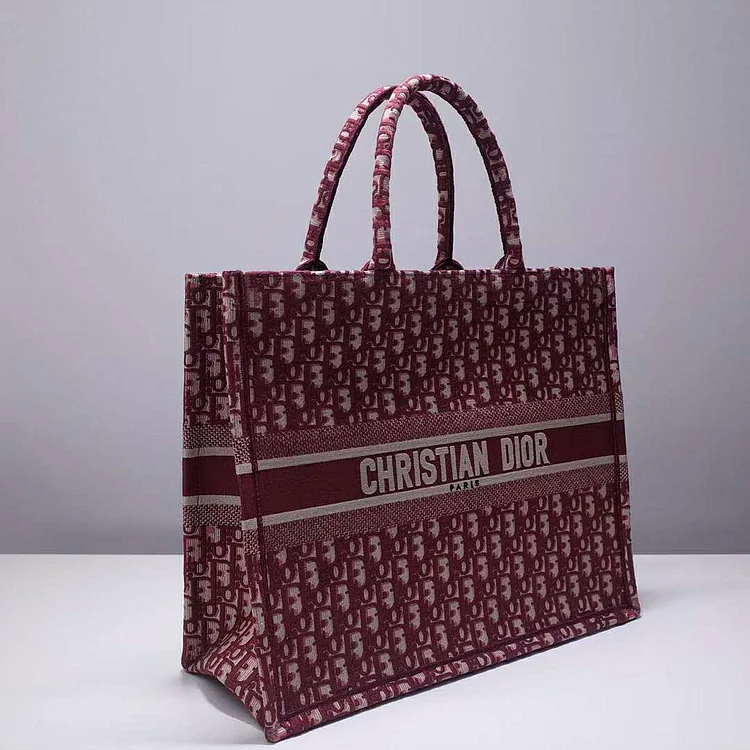 CD Unisex CD Book Tote Maroon CD Oblique Embroidered Velvet - Image 3