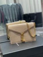 Y Cassandra Medium Chain Bag Dark Beige In Grain De Poudre Embossed