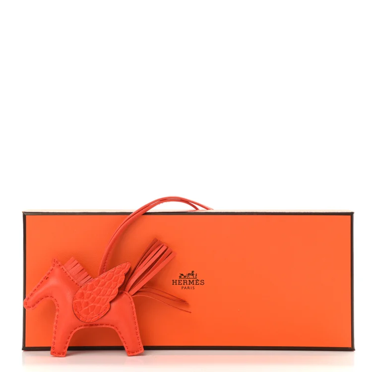 H Milo Lambskin Matte Alligator Touch Grigri Rodeo Pegase Horse Bag Charm PM Orange Poppy Capucine - Image 2