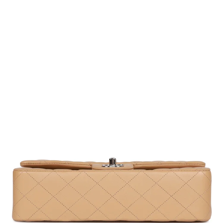 CC Medium Classic Double Flap Bag Beige Lambskin Silver Hardware - Image 5