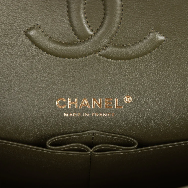 CC Medium Classic Double Flap Bag Olive Calfskin Light Gold Hardware - Image 7
