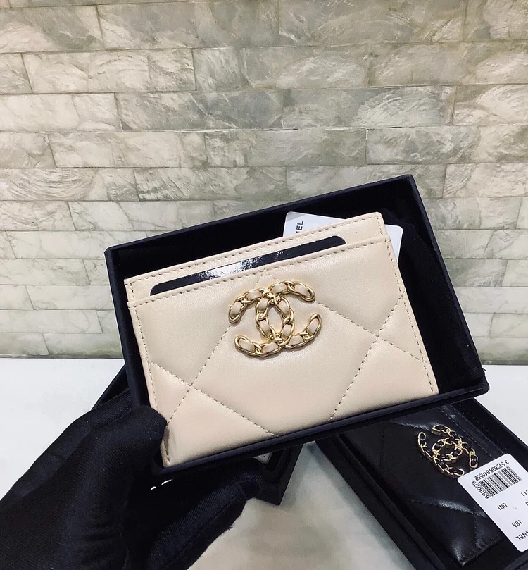 cc CO-CO 19 Card Holder Wallet 11cm/4.3in Gold Toned Hardware For Women Beige - Image 2