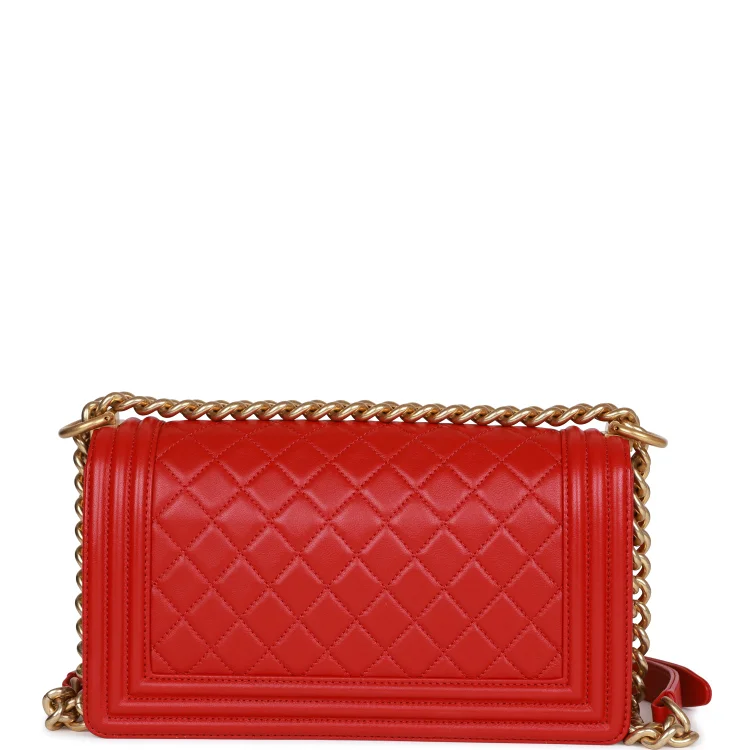 CC Medium Boy Bag Red Lambskin Antique Gold Hardware - Image 3