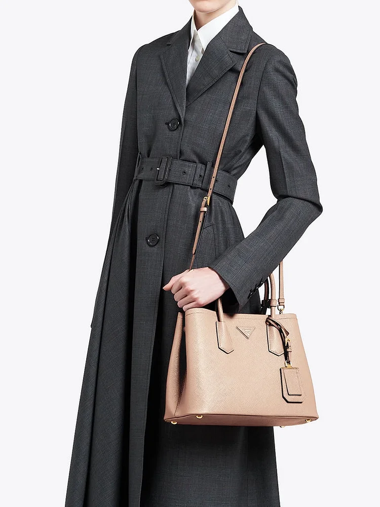 PP Small Saffiano Leather Double PP Bag in Powder Pink - Image 4