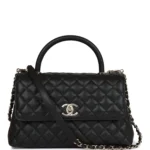 CC Small Coco Handle Flap Bag Black Caviar Light Gold Hardware