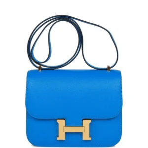 H Constance 18 Bleu Hydra Chevre Gold Hardware