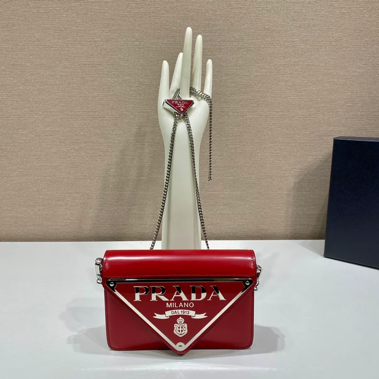 Pra Brushed Shoulder Bag Red For Women, Women??s Bags 6.7in/17cm 1BH189_ZO6_F02SB_V_5KO - Image 3