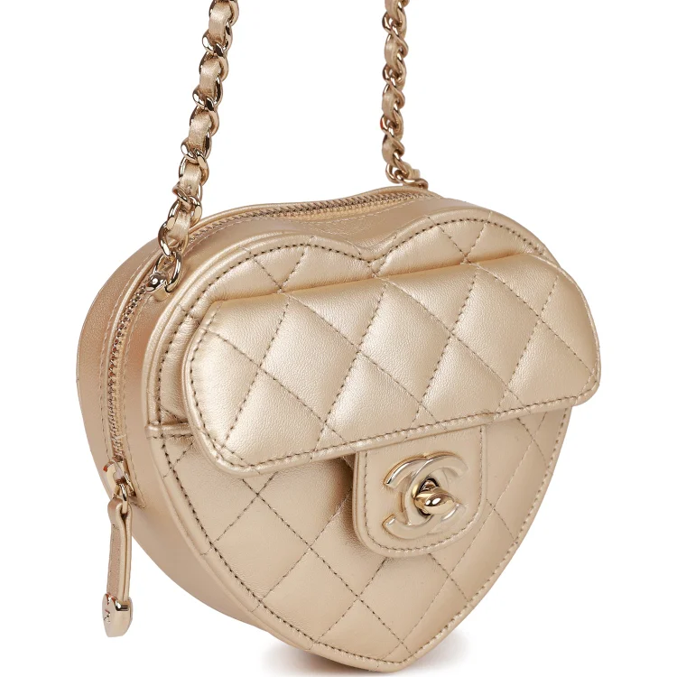 CC In Love Heart Clutch with Chain Gold Lambskin Light Gold - Image 2