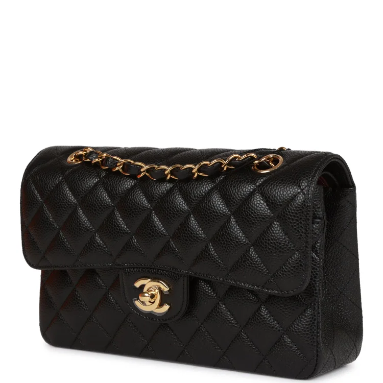 CC Small Classic Double Flap Black Caviar Gold Hardware - Image 4