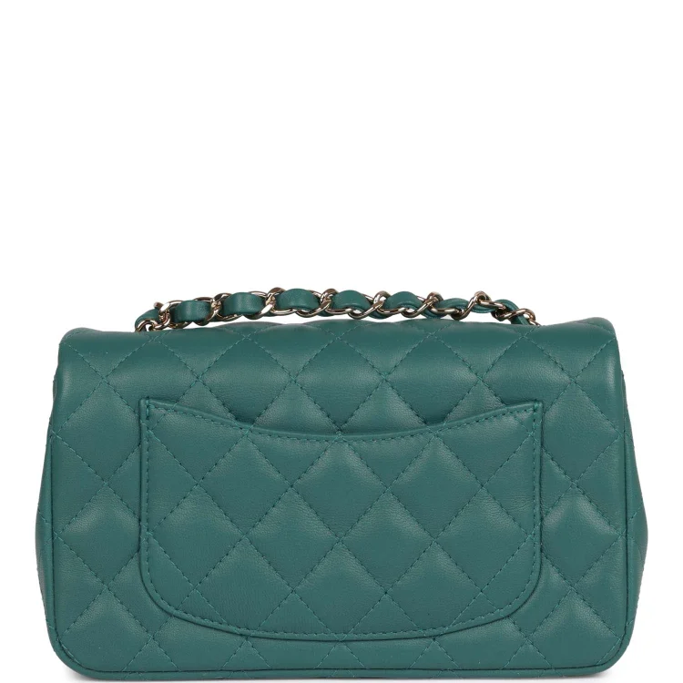 CC Mini Rectangular Flap Bag Green Lambskin Light Gold Hardware - Image 3