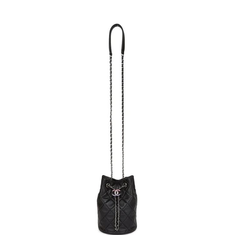 CC Mini Bucket Bag Black Lambskin Silver Hardware - Image 6