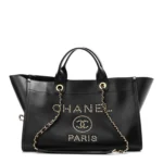 cc Caviar Medium Studded Deauville Tote Black