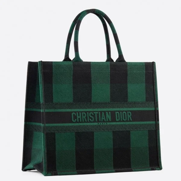 D Book Tote Bag Check Embroidered Canvas - Image 2