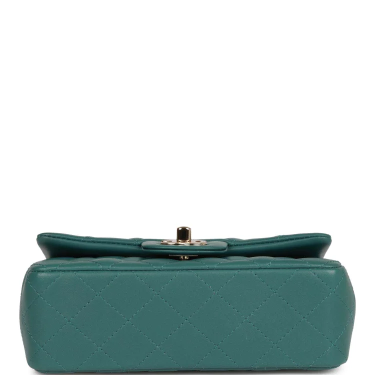 CC Mini Rectangular Flap Bag Green Lambskin Light Gold Hardware - Image 5