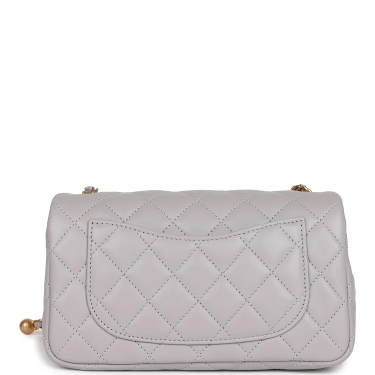CC Pearl Crush Mini Rectangular Flap Bag Light Grey Lambskin Antique Gold Hardware - Image 3