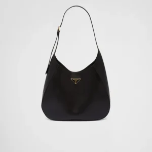 PP Large leather shoulder bag with topstitching ?C Black