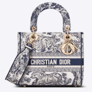 CD Women CD Medium Lady D-Lite Bag Blue Toile De Jouy Embroidery