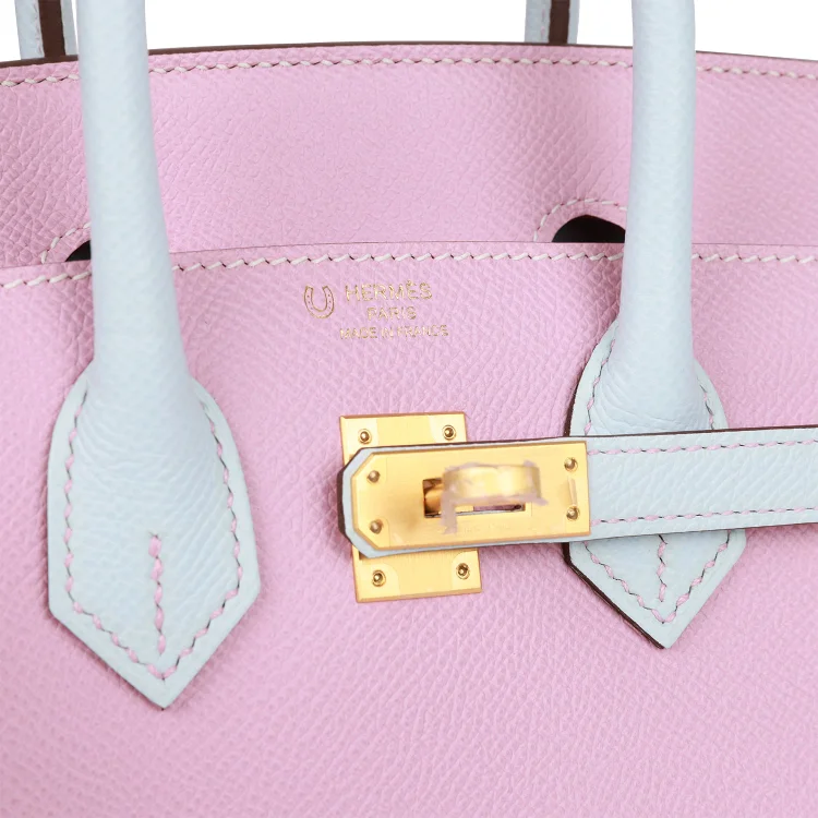 H Special Order (HSS) Birkin Sellier 25 Mauve Syestre and Bleu Brume Epsom Brushed Gold Hardware - Image 6