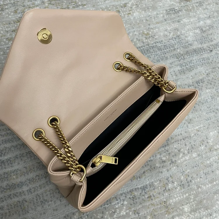 Y Small Loulou 23 Beige Leather Gold 23x17x9cm - Image 3