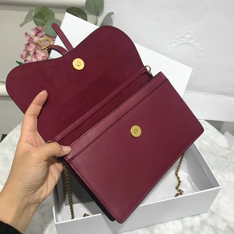 D Bordeaux Calskin Saddle Chain Clutch - Image 4