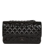 CC Medium Classic Double Flap Bag SO Black Crumpled Calfskin Black Hardware