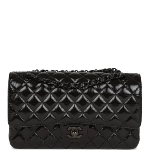 CC Medium Classic Double Flap Bag SO Black Crumpled Calfskin Black Hardware