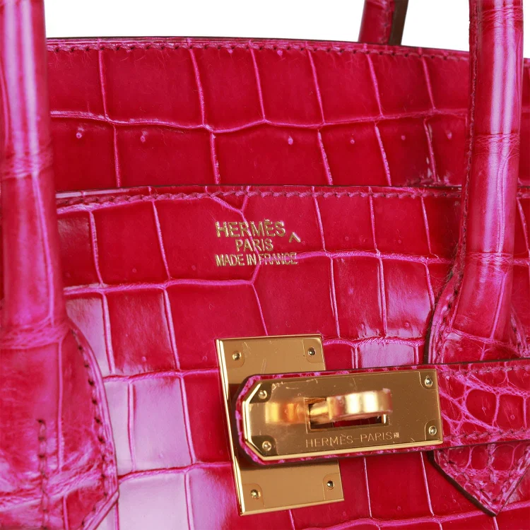 H Birkin 35 Rose Scheherazade Shiny Niloticus Crocodile Gold Hardware - Image 6