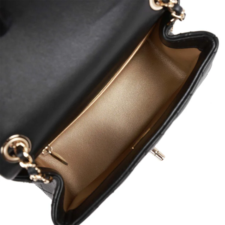 CC Pearl Crush Mini Square Flap Bag Black Lambskin Light Gold Hardware - Image 7