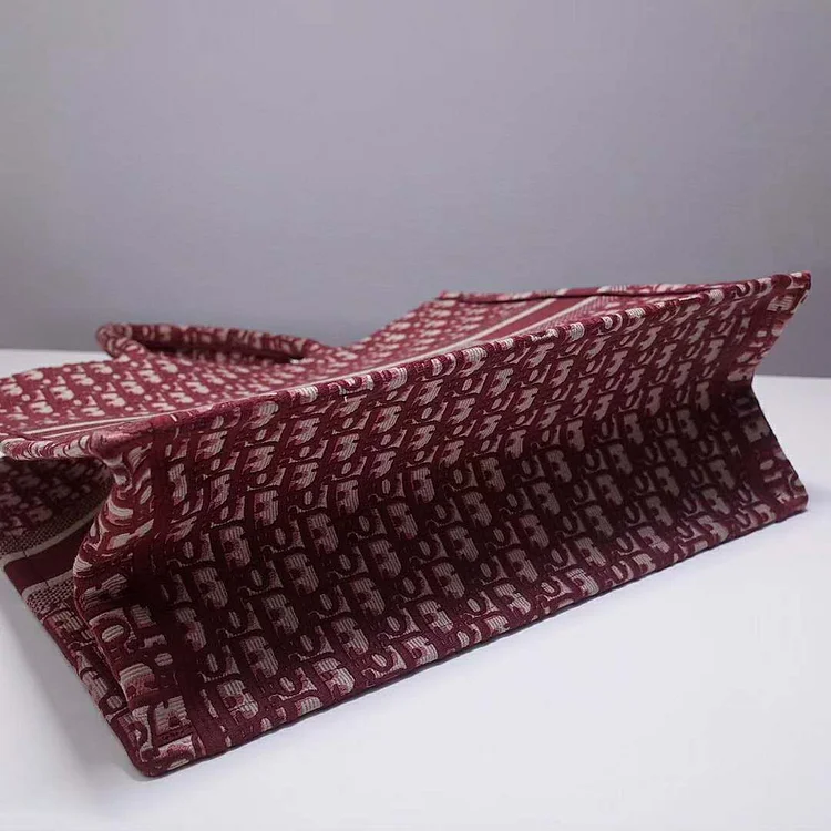 CD Unisex CD Book Tote Maroon CD Oblique Embroidered Velvet - Image 4