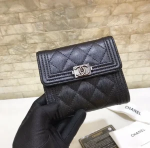 cc CO-CO Boy Flap Card Holder 11cm/4.3in Silver Hardware For Women Black