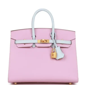 H Special Order (HSS) Birkin Sellier 25 Mauve Syestre and Bleu Brume Epsom Brushed Gold Hardware