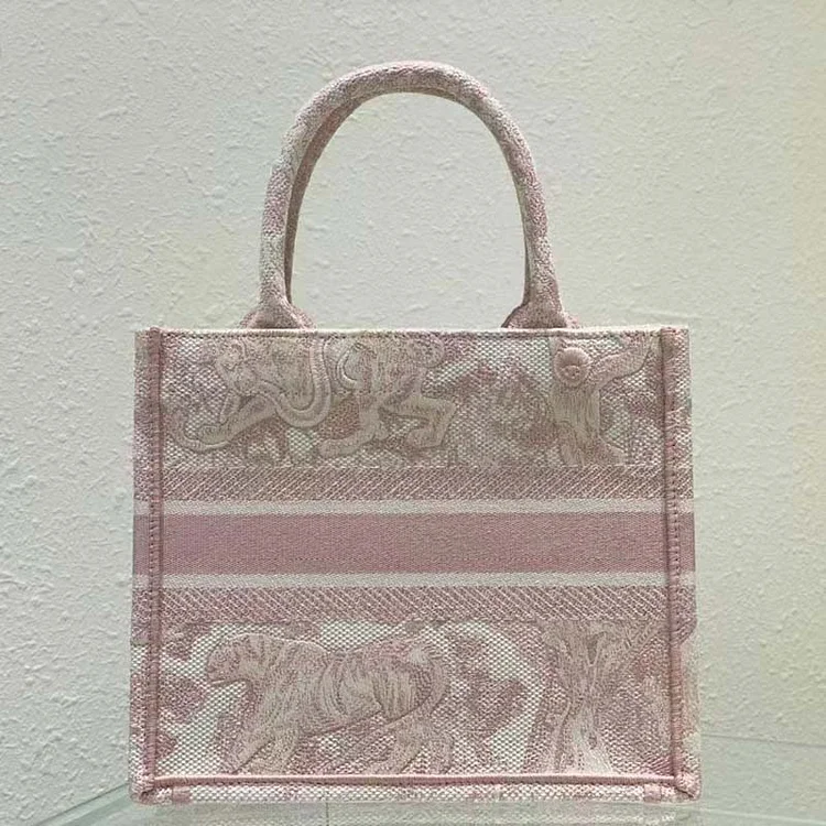 CD Unisex CD Small Book Tote Fluorescent Pink Toile De Jouy Transparent Canvas - Image 2