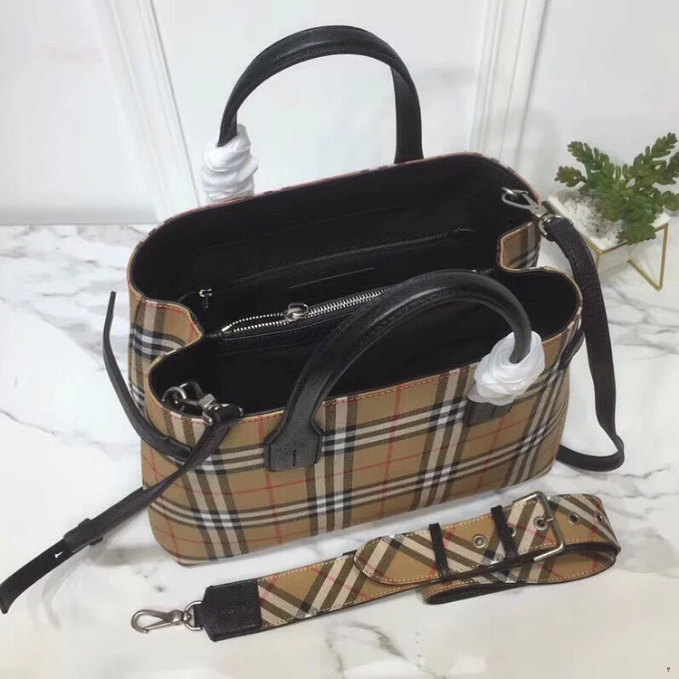 bb House Check Derby Medium Banner Purse Tote Black For Women, Women??s Bags 14in/35cm - Image 8