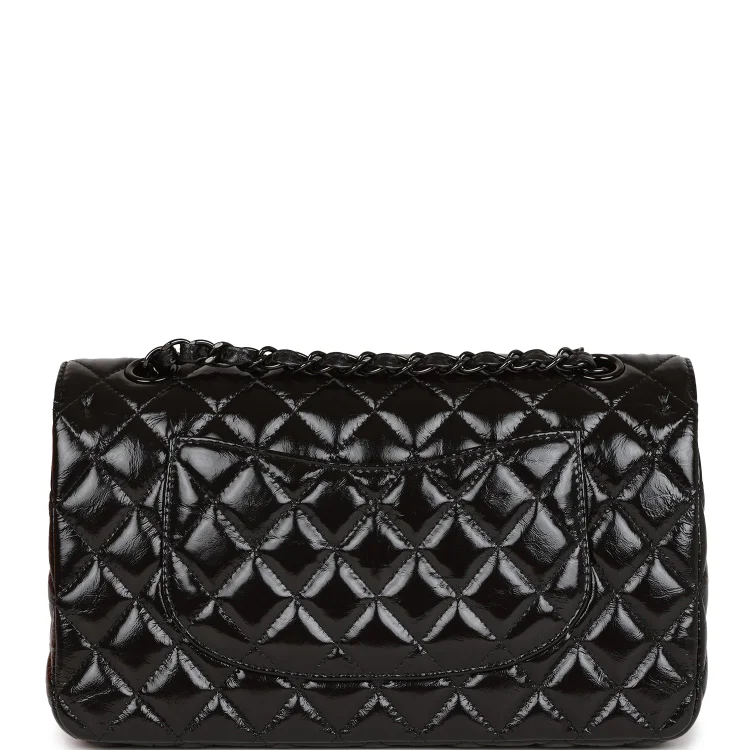 CC Medium Classic Double Flap Bag SO Black Crumpled Calfskin Black Hardware - Image 3