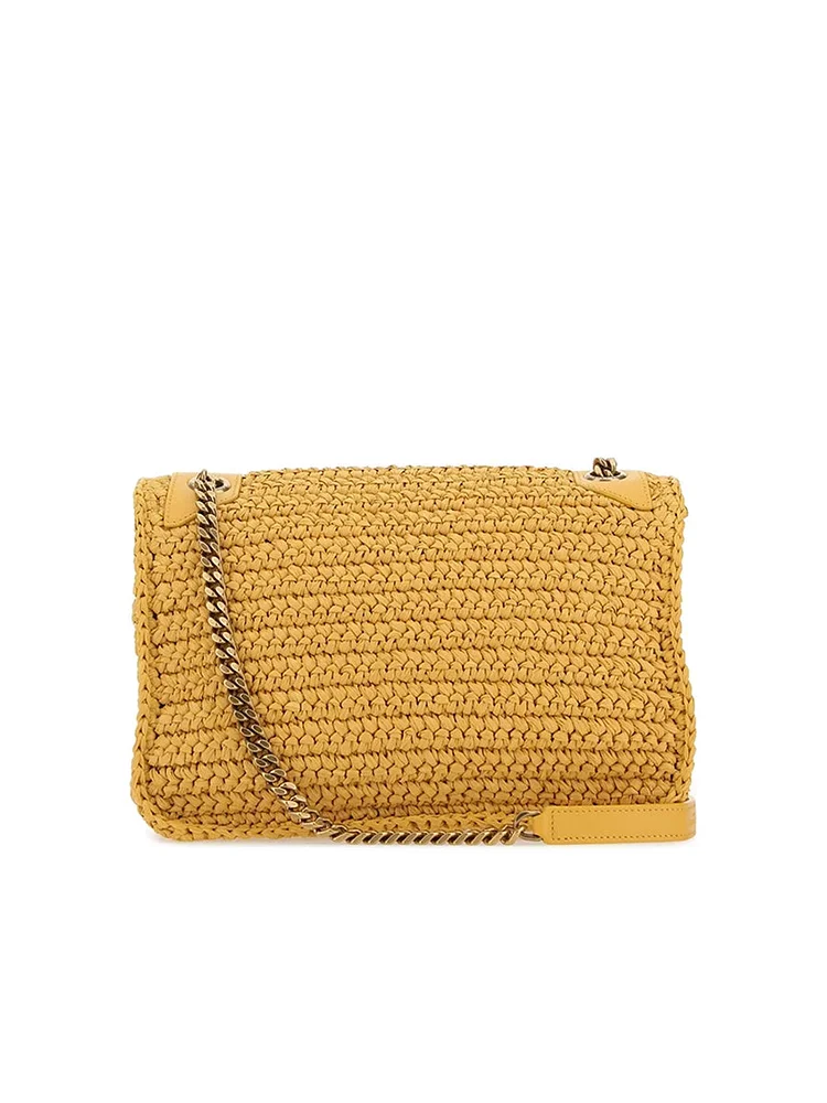 Y Niki Medium Chain Bag in Raffia and Leather - Image 3