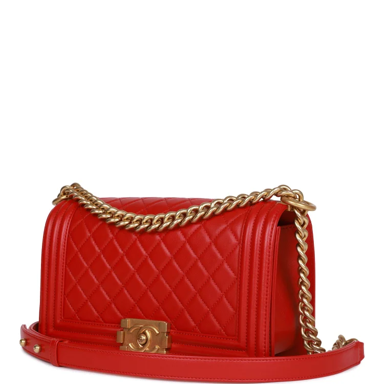 CC Medium Boy Bag Red Lambskin Antique Gold Hardware - Image 4