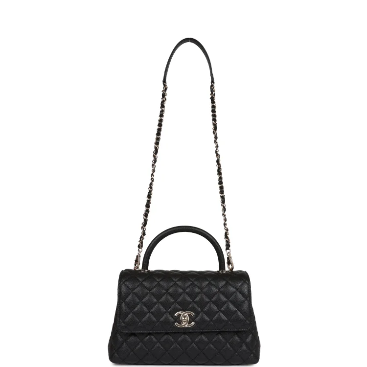CC Small Coco Handle Flap Bag Black Caviar Light Gold Hardware - Image 7