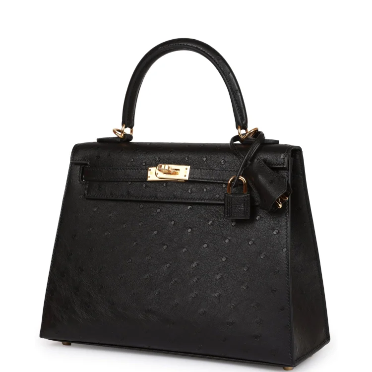 H Kelly Sellier 25 Black Ostrich Gold Hardware - Image 4