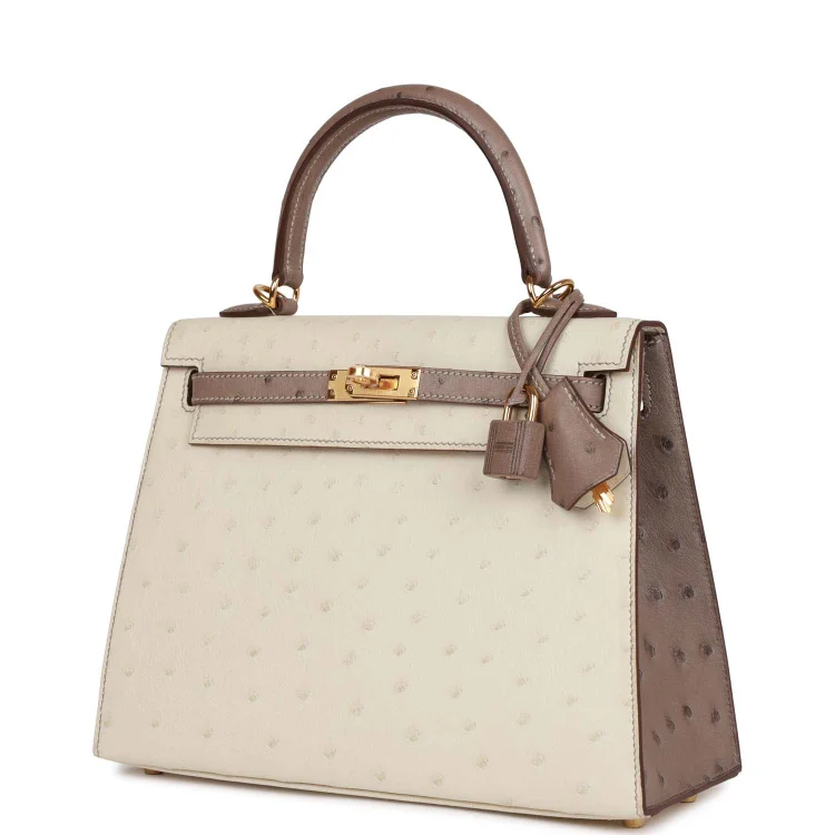 H Special Order (HSS) Kelly Sellier 25 Beton and Gris Asphalte Ostrich Gold Hardware - Image 4