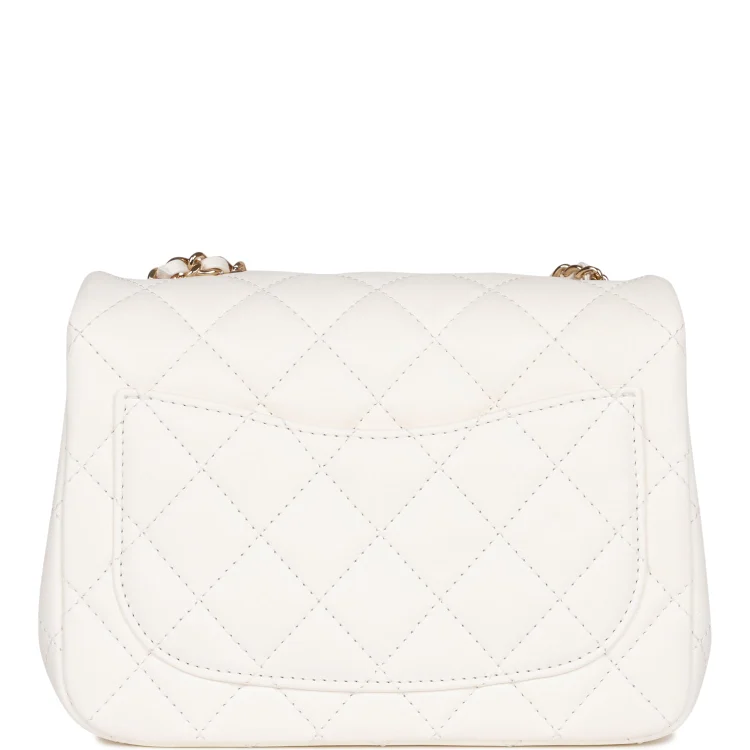 CC Pearl Crush Mini Square Flap Bag White Lambskin Light Gold Hardware - Image 3